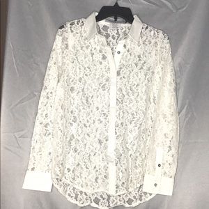 Gretchen Scott lace button down top NWT
